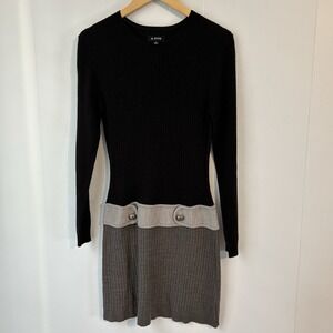 A. Byer Black Gray  Knit Sweater Dress Women's Size L  drop waist. Runs Like Med